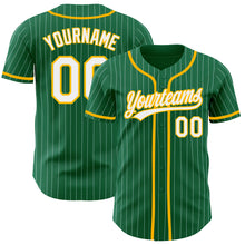 Load image into Gallery viewer, Custom Kelly Green White Pinstripe Gold Authentic Baseball Jersey
