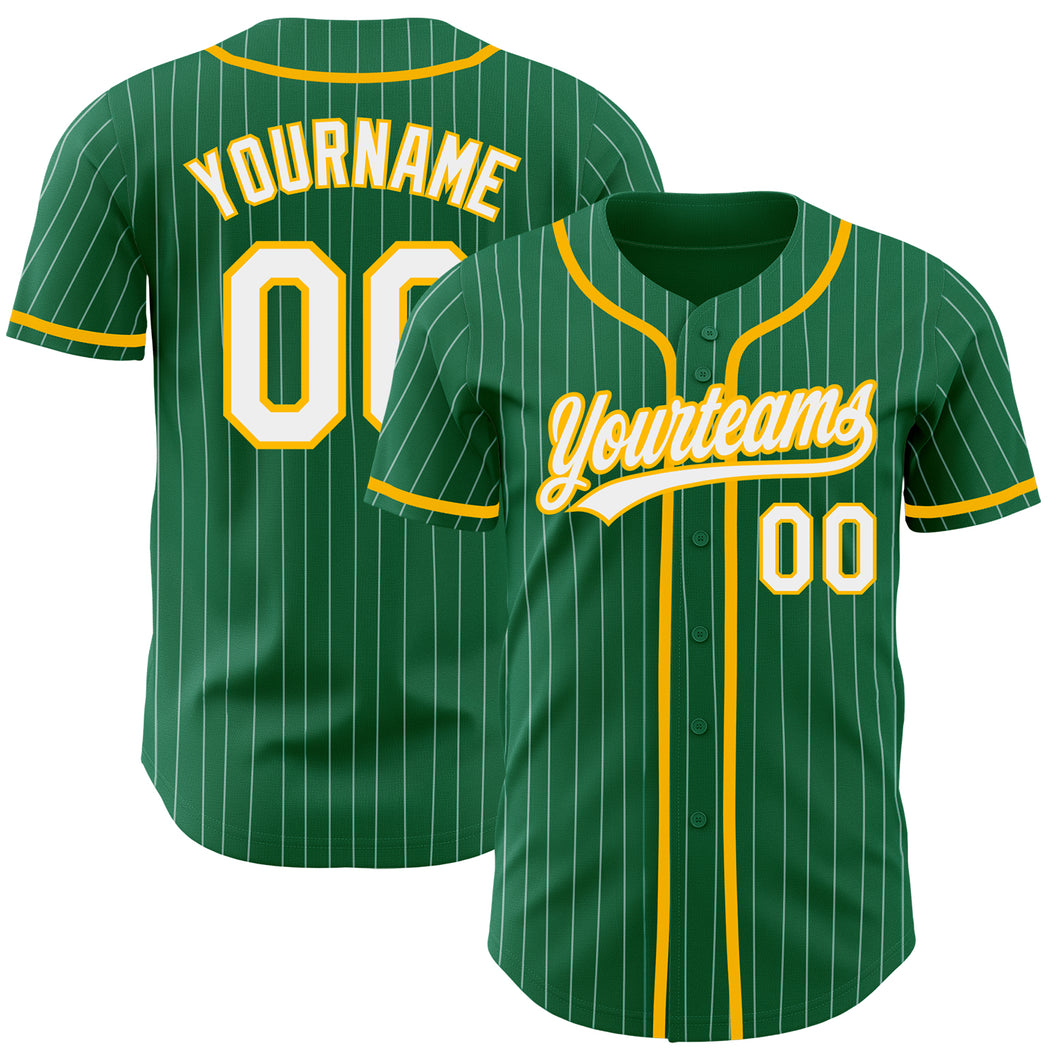 Custom Kelly Green White Pinstripe Gold Authentic Baseball Jersey