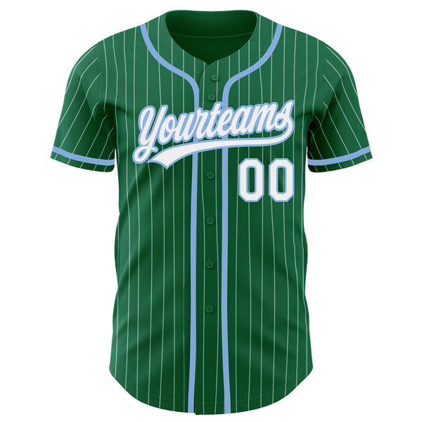 Custom Light Blue White Pinstripe Green Authentic Baseball Jersey Discount