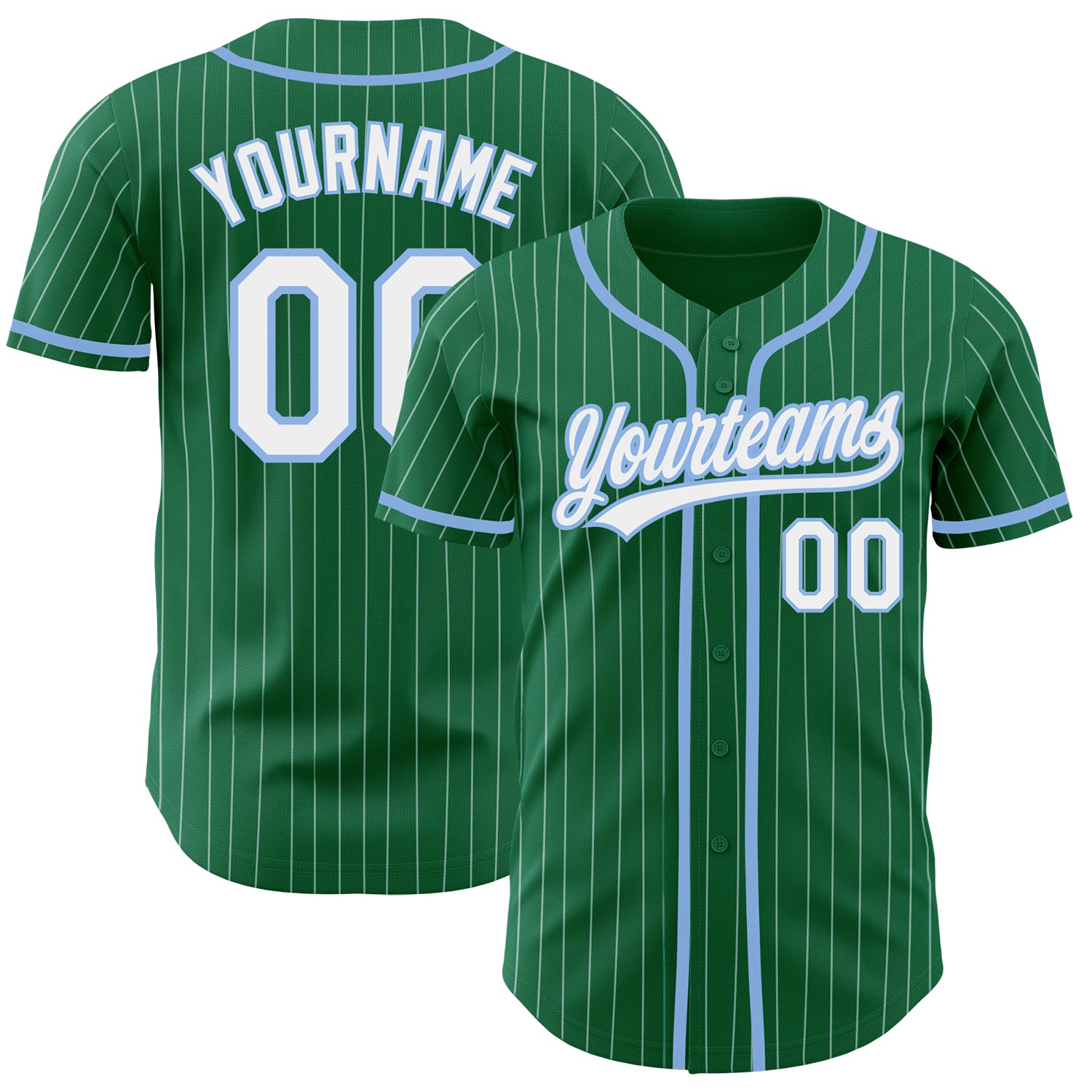 Custom Light Blue White Pinstripe Green Authentic Baseball Jersey Discount