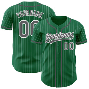 Custom Kelly Green White Pinstripe Steel Gray Authentic Baseball Jersey