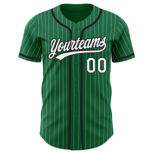 Custom Kelly Green White Pinstripe Black Authentic Baseball Jersey