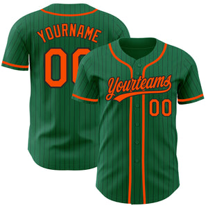 Custom Kelly Green Black Pinstripe Orange Authentic Baseball Jersey