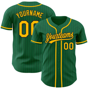 Custom Kelly Green Black Pinstripe Gold Authentic Baseball Jersey