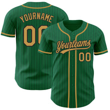 Load image into Gallery viewer, Custom Kelly Green Black Pinstripe Old Gold Authentic Baseball Jersey
