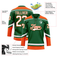 Laden Sie das Bild in den Galerie-Viewer, Custom Kelly Green White-Orange Hockey Lace Neck Jersey
