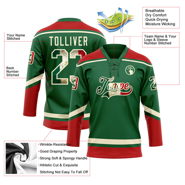 Cheap Custom Cream Kelly Green-Red Hockey Jersey Free Shipping