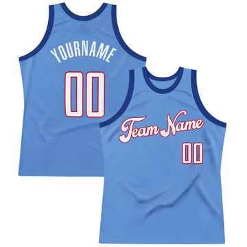 Custom Light Blue White-Red Authentic Throwback Basketball Jersey