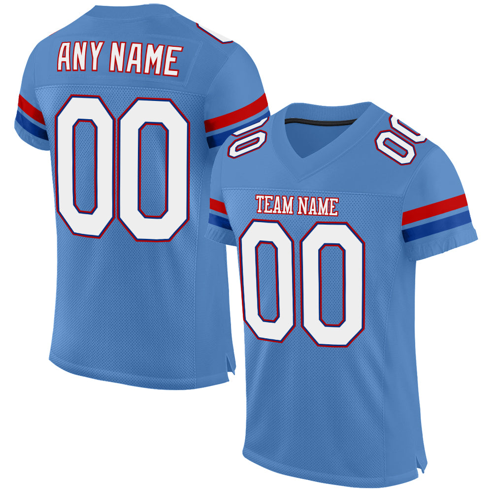 Custom White Light Blue-Royal Mesh Authentic Football Jersey Discount