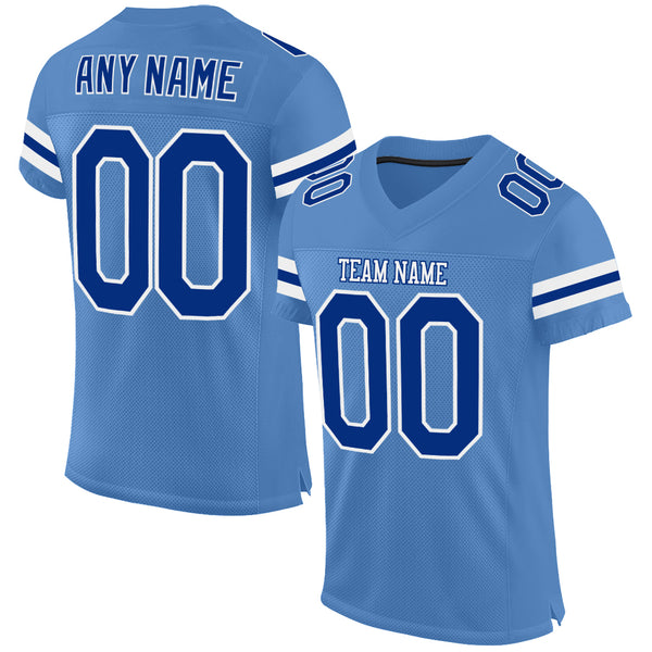 Custom White Light Blue-Royal Mesh Authentic Football Jersey Discount