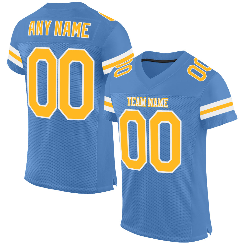 Cheap Custom Light Blue Gold-White Mesh Authentic Football Jersey Free  Shipping – CustomJerseysPro