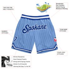 Laden Sie das Bild in den Galerie-Viewer, Custom Light Blue White Pinstripe Royal-White Authentic Basketball Shorts
