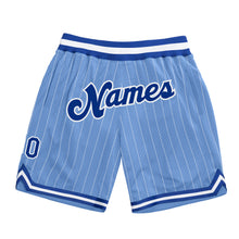 Laden Sie das Bild in den Galerie-Viewer, Custom Light Blue White Pinstripe Royal-White Authentic Basketball Shorts
