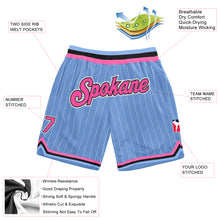 Laden Sie das Bild in den Galerie-Viewer, Custom Light Blue White Pinstripe Pink-Black Authentic Basketball Shorts
