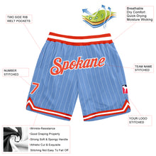 Загрузить изображение в средство просмотра галереи, Custom Light Blue White Pinstripe Orange-White Authentic Basketball Shorts
