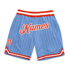 Загрузить изображение в средство просмотра галереи, Custom Light Blue White Pinstripe Orange-White Authentic Basketball Shorts
