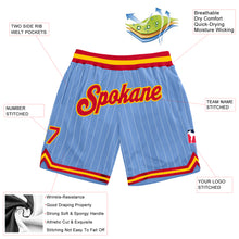 Laden Sie das Bild in den Galerie-Viewer, Custom Light Blue White Pinstripe Red-Gold Authentic Basketball Shorts
