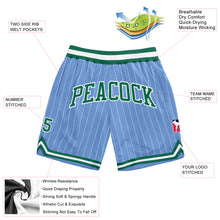 Laden Sie das Bild in den Galerie-Viewer, Custom Light Blue White Pinstripe Kelly Green-White Authentic Basketball Shorts
