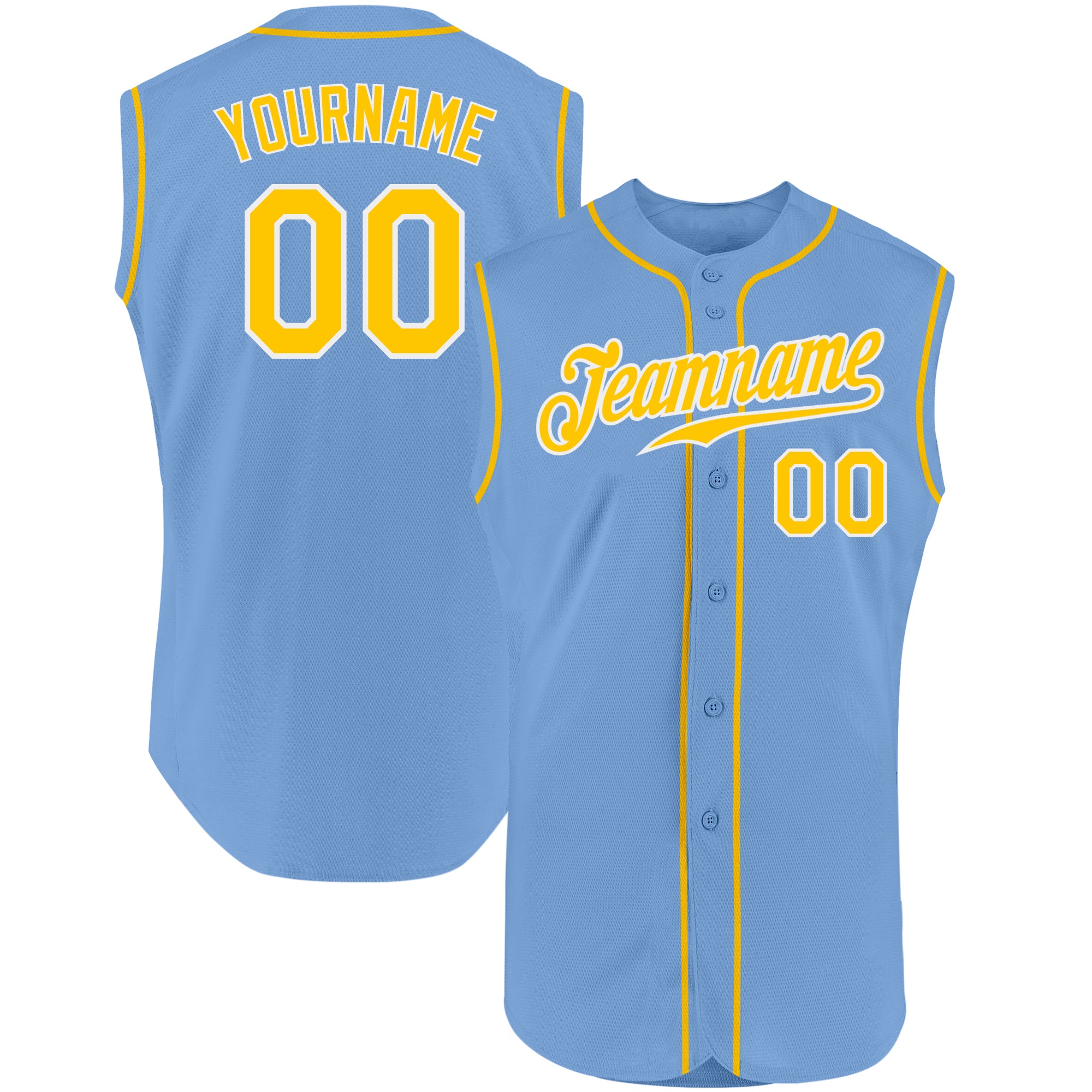 Gold Light Blue-White CUSTOM Baseball Jersey 