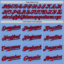 Load image into Gallery viewer, Custom Light Blue Red Pinstripe Red-Navy Authentic Baseball Jersey
