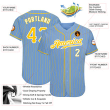 Load image into Gallery viewer, Custom Light Blue Gold Pinstripe Gold-White Authentic Baseball Jersey
