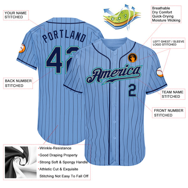 Aqua and White Pinstripe Custom Baseball Jersey  