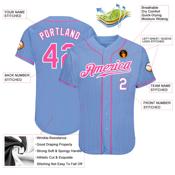 Cheap Custom Pink White Pinstripe Light Blue-White Authentic Baseball Jersey  Free Shipping – CustomJerseysPro