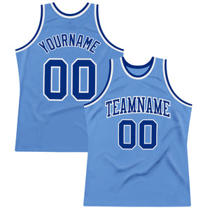 Custom Light Blue Royal-White Authentic Throwback Basketball Jersey