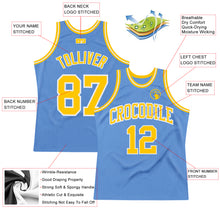 Laden Sie das Bild in den Galerie-Viewer, Custom Light Blue Gold-White Authentic Throwback Basketball Jersey
