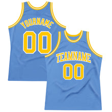 Laden Sie das Bild in den Galerie-Viewer, Custom Light Blue Gold-White Authentic Throwback Basketball Jersey
