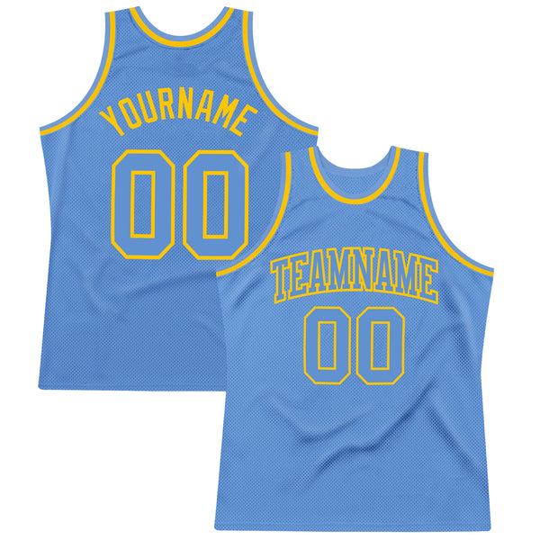 Custom Light Blue Gold Authentic Throwback Basketball Jersey in