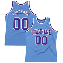 Laden Sie das Bild in den Galerie-Viewer, Custom Light Blue Purple-White Authentic Throwback Basketball Jersey
