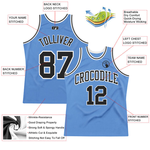 Cheap Custom Light Blue Black-White Authentic Throwback Basketball