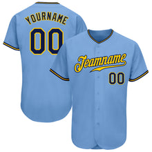 Load image into Gallery viewer, Custom Light Blue Navy-Gold Authentic Baseball Jersey
