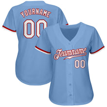 Load image into Gallery viewer, Custom Light Blue White-Red Authentic Baseball Jersey
