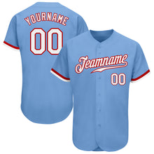 Load image into Gallery viewer, Custom Light Blue White-Red Authentic Baseball Jersey
