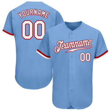 Custom Light Blue White-Red Authentic Baseball Jersey