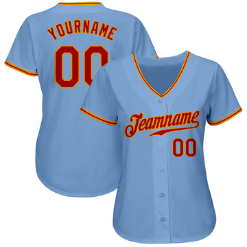 Custom Light Blue Red-Gold Authentic Baseball Jersey