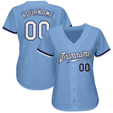 Custom Light Blue White-Navy Authentic Baseball Jersey