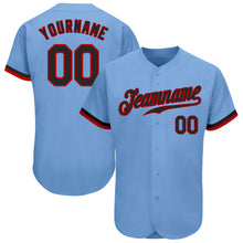 Load image into Gallery viewer, Custom Light Blue Black-Red Authentic Baseball Jersey
