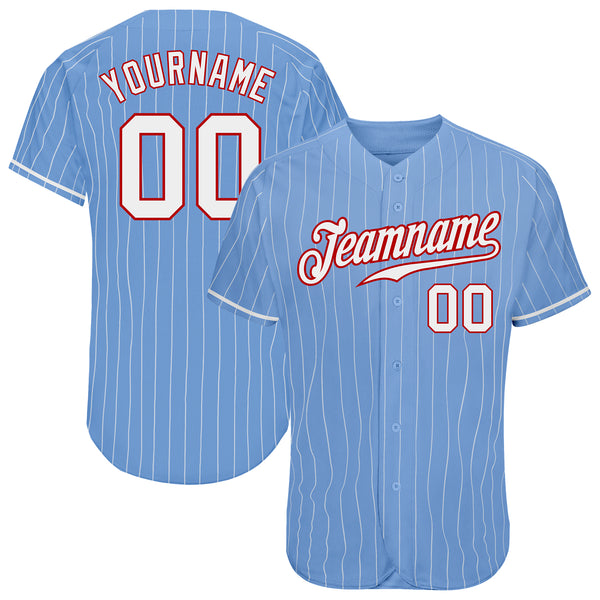 Custom Red Light Blue-White Authentic Baseball Jersey