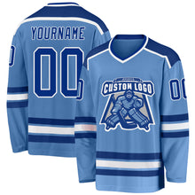 Laden Sie das Bild in den Galerie-Viewer, Custom Light Blue Royal-White Hockey Jersey
