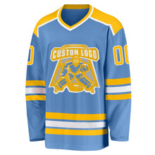Laden Sie das Bild in den Galerie-Viewer, Custom Light Blue Gold-White Hockey Jersey
