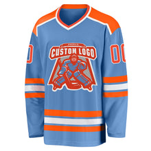 Laden Sie das Bild in den Galerie-Viewer, Custom Light Blue Orange-White Hockey Jersey
