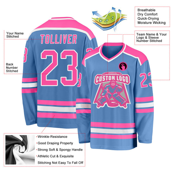 Cheap Custom Pink White-Light Blue Hockey Jersey Free Shipping –  CustomJerseysPro