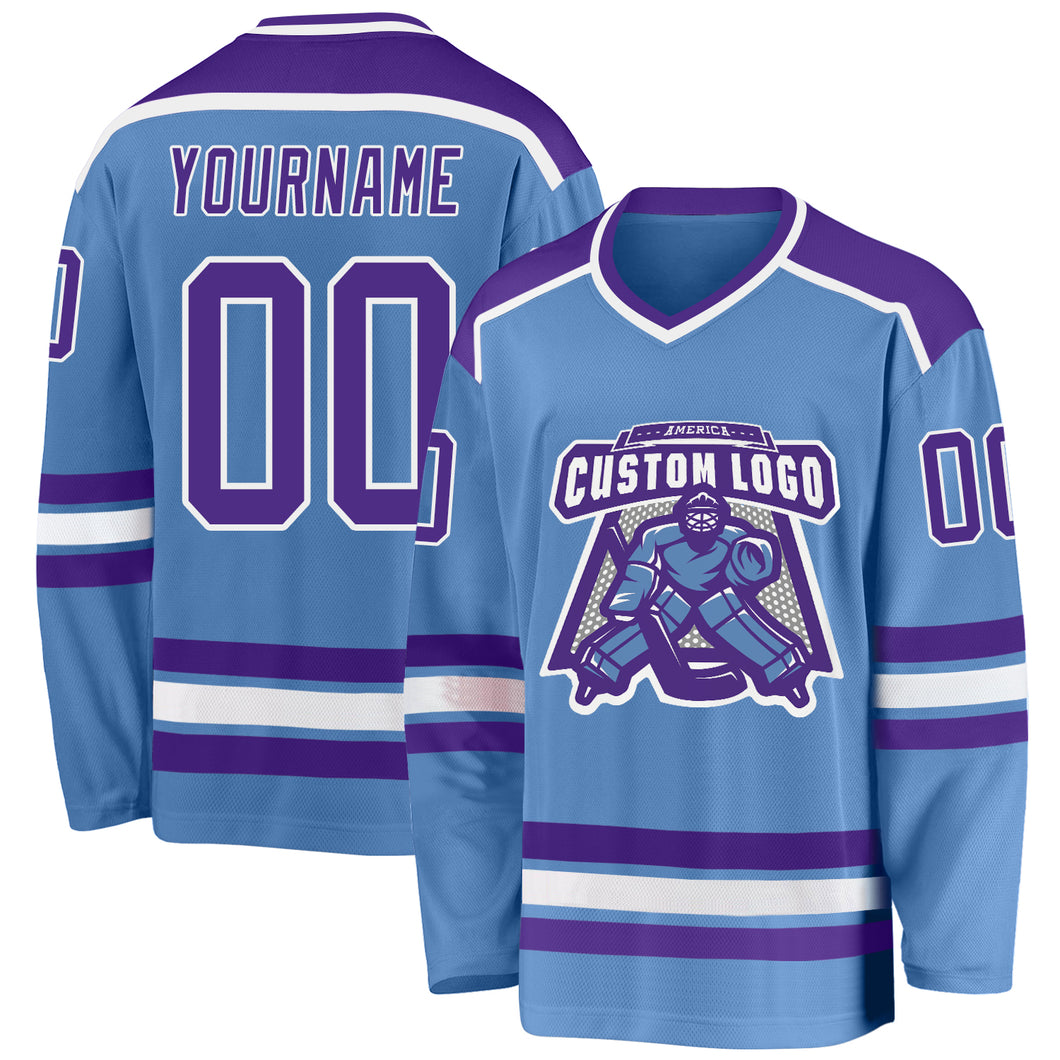 Cheap Custom Light Blue Purple-White Hockey Jersey Free Shipping