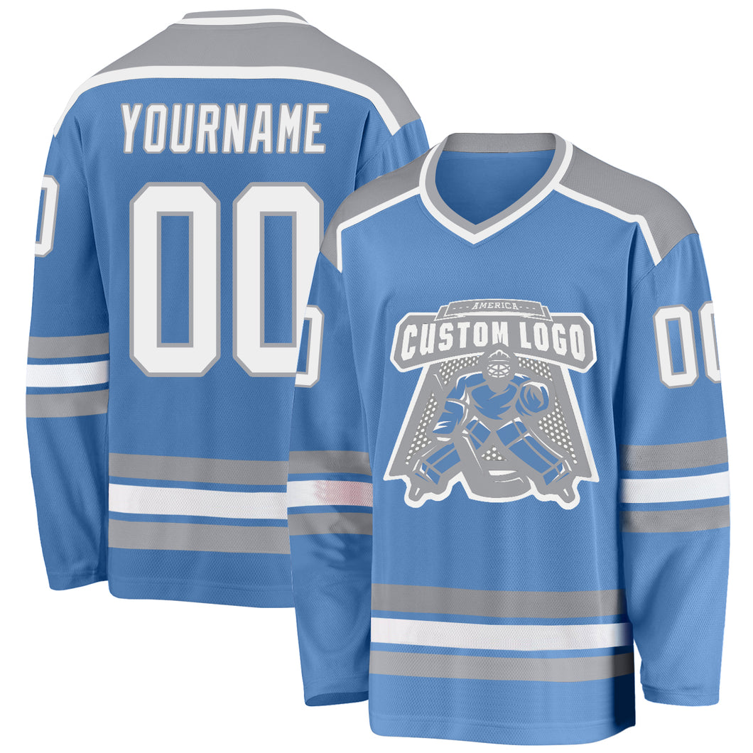 Custom Hockey Jersey Gray Navy-Light Blue