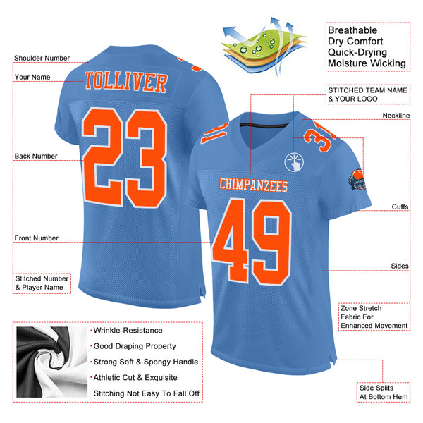 Custom Orange White-Light Blue Classic Style Authentic Football Jersey