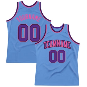 Custom Light Blue Purple Black-Pink Authentic Throwback Basketball Jersey