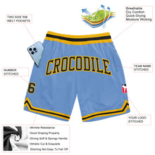 Laden Sie das Bild in den Galerie-Viewer, Custom Light Blue Black-Gold Authentic Throwback Basketball Shorts
